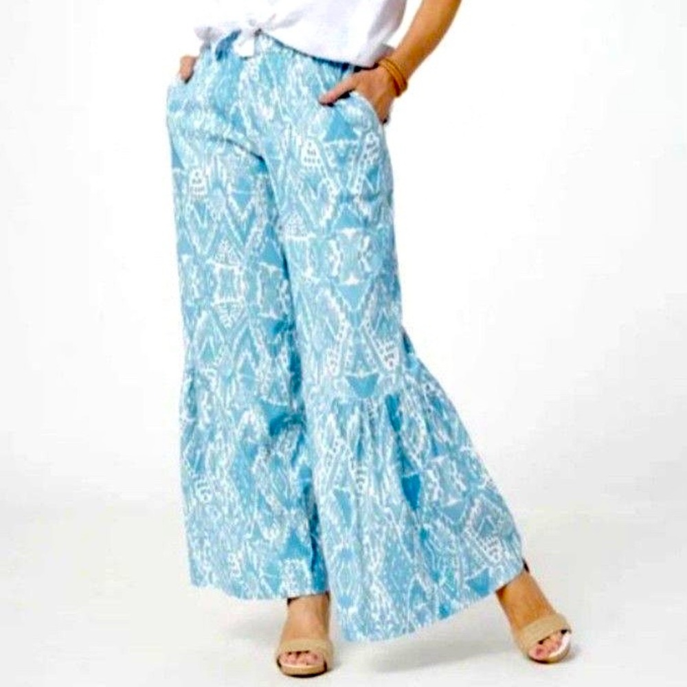 Tolani Rosaleen Palazzo Pants Women’s Size L Petite Pull On Pockets Wide Leg